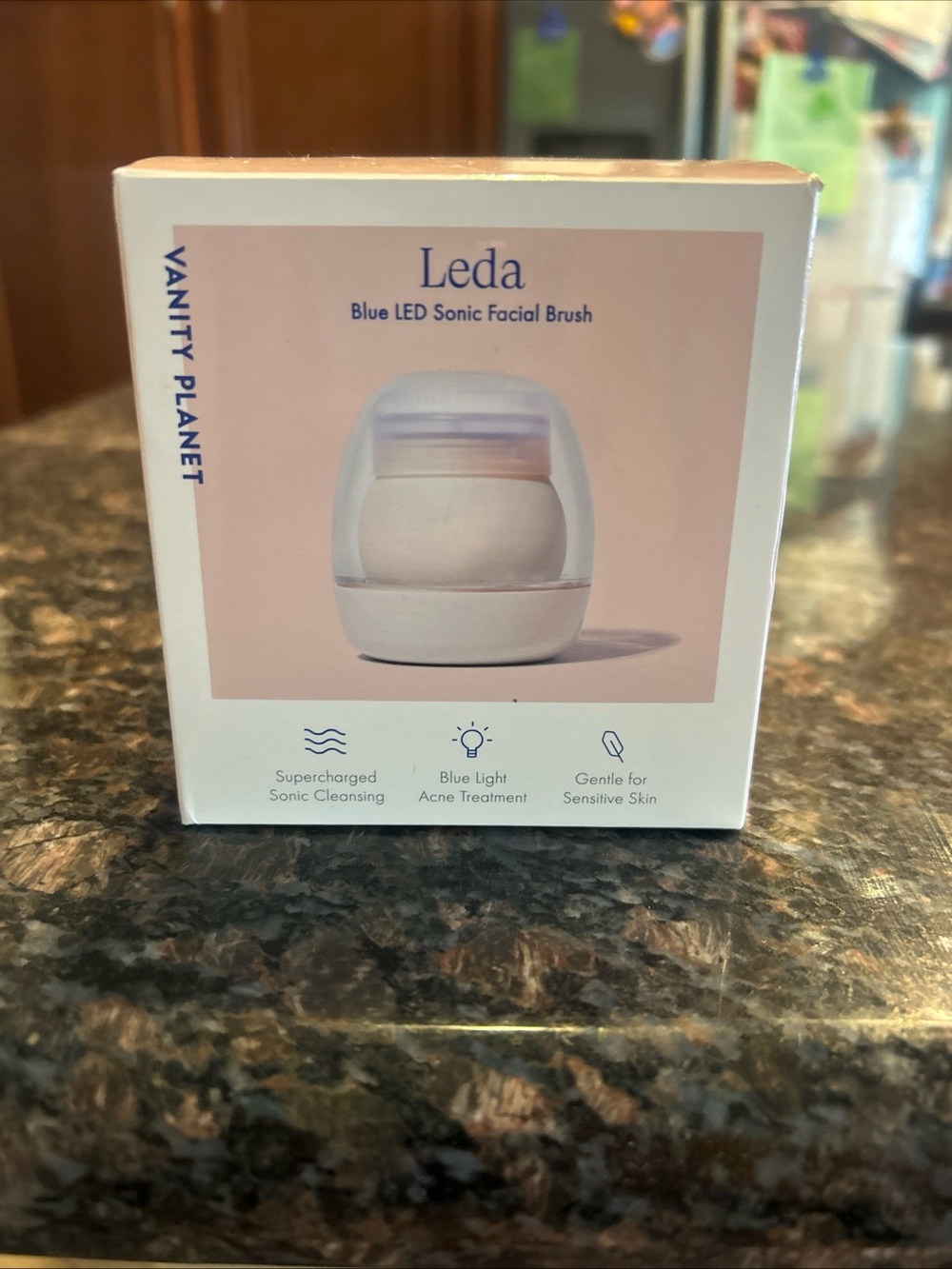 Vanity Planet Leda Blue LED Sonic Facial Brush - White & Pink